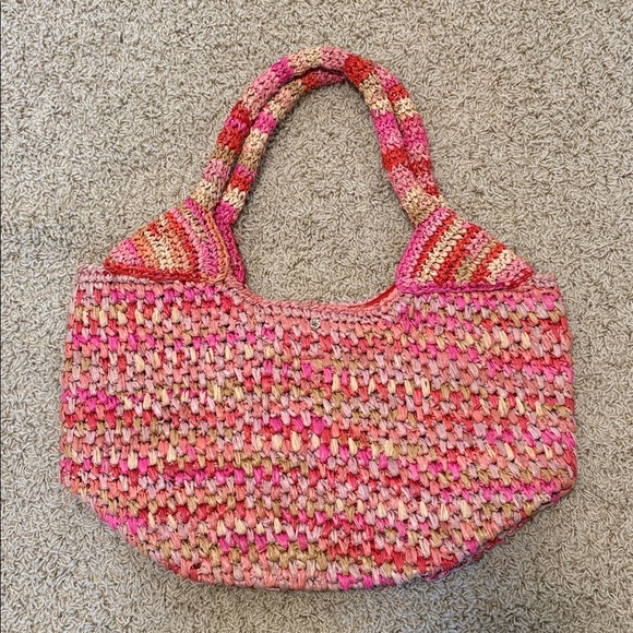 Handbags - Pink and Tan Woven Women's Bag